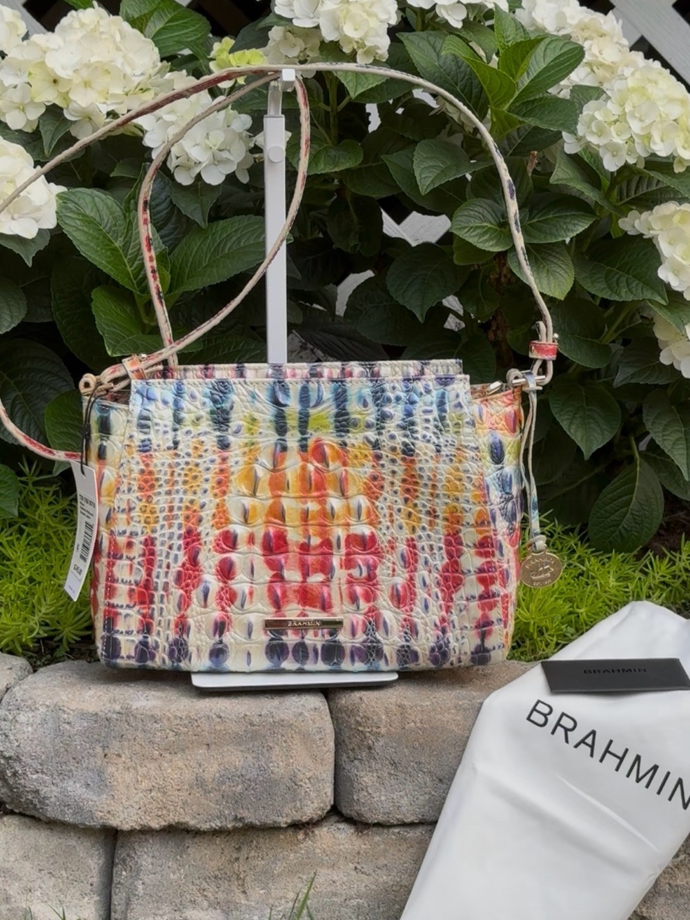 Brahmin Hillary Crossbody Celebrate Melbourne Croc Embossed Rainbow Leather
